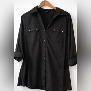 Zac & Rachel Black Button Front Shirt Roll-Tab Sleeves Size XL